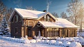 Дом 174 м² по проекту 030-174-1МГ — главный фасад с навесом, зима Дом 174 м² по проекту 030-174-1МГ — главный фасад с навесом, зима