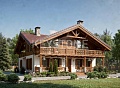 Дом 221 м² по проекту 022-221-1М — премиум-шале, главный фасад с балконом Дом 221 м² по проекту 022-221-1М — премиум-шале, главный фасад с балконом